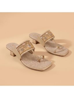 Metro - Women Gold Black Sandal Heels