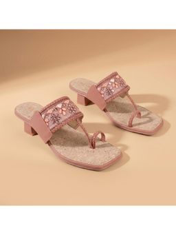 Metro - Women Peach Black Sandal Heels