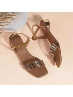 Metro - Women Gold Black Sandal Heels
