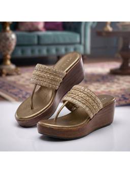 Metro - Women Gold Platform Sandal Heels