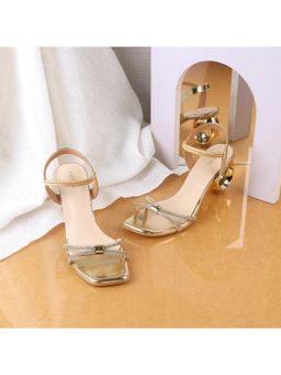 Metro - Women Gold Black Sandal Heels
