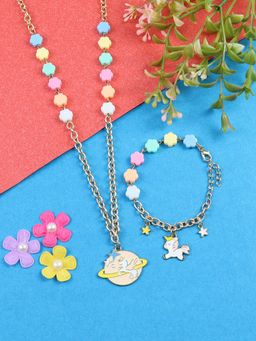 Asthetika Kids - Unicorn Galaxy Charm Necklace & Bracelet Jewellery Set