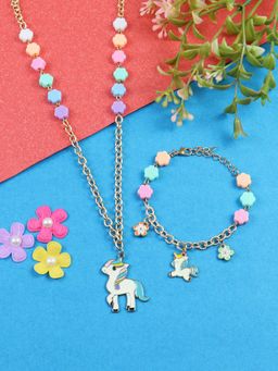 Asthetika Kids - Unicorn Charm Necklace & Bracelet Jewellery Set
