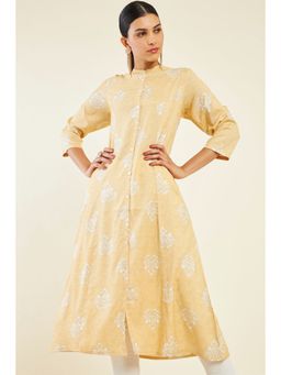 Soch - Women Mustard Rayon Printed Kurta