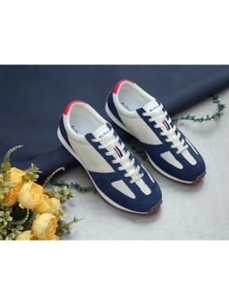 Ben Sherman - Men Navy Blue and Off-White Mesh Suede Casual Sneakers