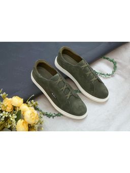 Ben Sherman - Men Olive Green Suede Lace-Up Casual Sneakers