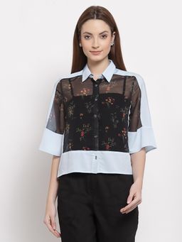 Ayrolane - Black Half Solid Half Printed Mix Top