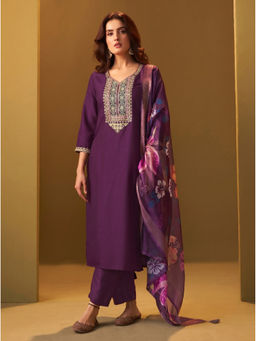 Autumnlane - Naomi Orchid Work Kurta With Pant & Dupatta