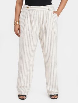 Virgio - Stripes Cotton Straight-Leg Work Trousers for Women