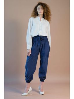 Virgio - Solid Cotton High-Waisted Balloon Fit Trouser with Belt