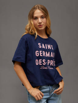 American Eagle - Navy Blue Typography Cotton Boxy Fit T-Shirt