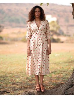 Chidiyaa - White Pure Cotton Printed Midi Dress
