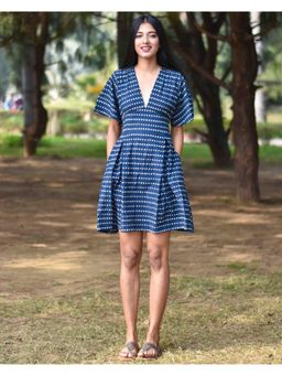 Chidiyaa - Blue Block Printed Shift Dress