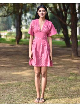 Chidiyaa - Pink Pure Cotton Block Printed Dress