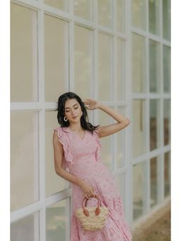 Old Marigold - Dorris Pink Schiffli Midi Dress