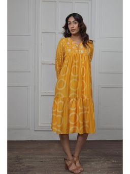 Myoho - Mustard Circle Discharge Print Dress