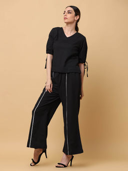 Black & Blah Blah - Relaxed Fit Solid Cotton Linen Monochrome Co-Ord (Set of 2)