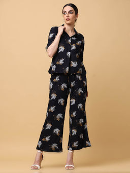 Black & Blah Blah - Relaxed Fit Floral Printed Liva Rayon Monochrome Co-Ord (Set of 2)