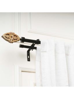 The Decor Mart - 28"-48" Brown Baroque Wood Finial Extendable Double Curtain Rod Black