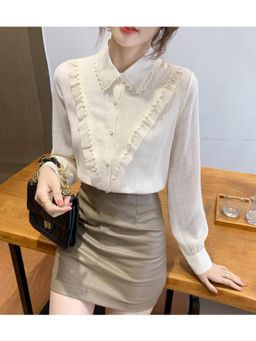 PARTIQ - Womens Self Design Beige Shirt