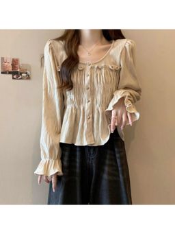 PARTIQ - Womens Textured Beige Shirt