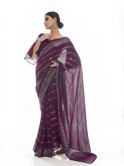 Odette - Wine Georgette Sequin Saree with Unstitched Blouse