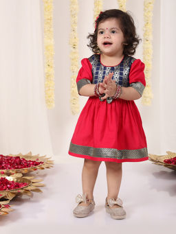 Vastramay - Girls Navy Blue & Pink Dress