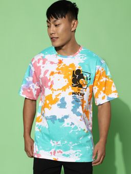 VEIRDO - Men Typographic Print Multicolor Round Neck Oversize Pure Cotton T-Shirt