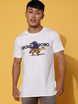 VEIRDO - Men Typography Printed Round Neck Cotton White T-Shirt