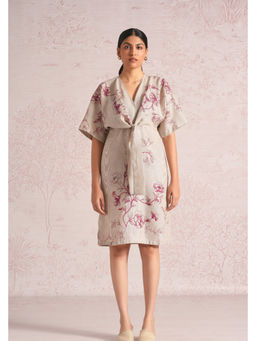 Kaveri - Beige Linen Blend Embroidered Dress