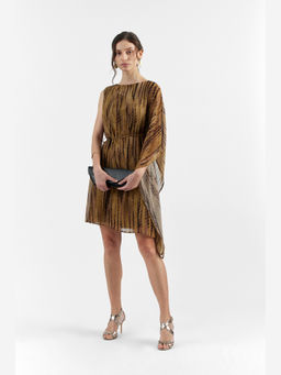 Perona - Women Polyester Brown Mini Dress With Belt