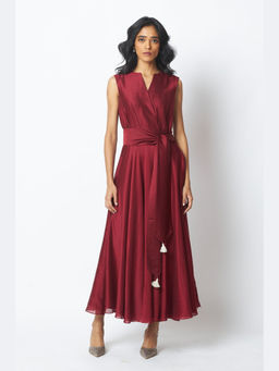 MADDER MUCH - Burgundy Huda - The Venetian Long Dress with Belt