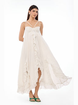 The Clothing Factory - Women's White Cloud Puff Chiffon Sun Dress
