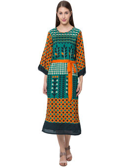 Soup by Sougat Paul - Tree Print Orange Midi Dress With Belt