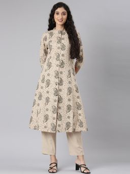 NEERU'S - Beige Straight Casual Floral Kurta Sets (Set of 2)