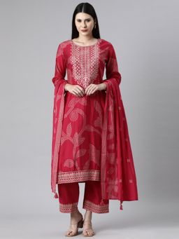 NEERU'S - Pink Casual Bandhani Straight Kurta and Pant with Dupatta (Set of 3)