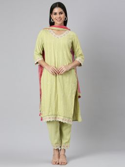 NEERU'S - Green Straight Casual Solid Kurta Sets (Set of 3)