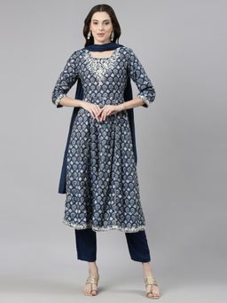 NEERU'S - Navy Blue Casual Quirky Kurta and Pant with Dupatta (Set of 3)