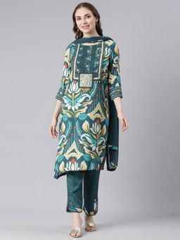 NEERU'S - Green Straight Casual Solid Kurta Sets (Set of 3)