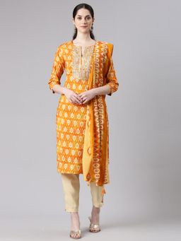 NEERU'S - Women Mustard Straight Kurta and Pant with Dupatta (Set of 3)