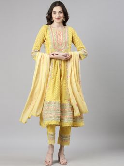 NEERU'S - Yellow Casual Anarkali and Pant with Dupatta (Set of 3)