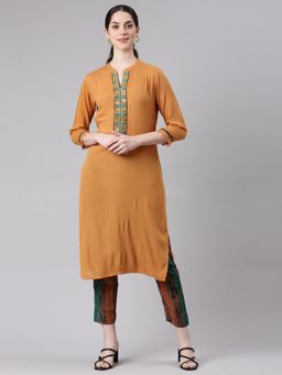 NEERU'S - Women Mustard Straight Kurta and Pant (Set of 2)