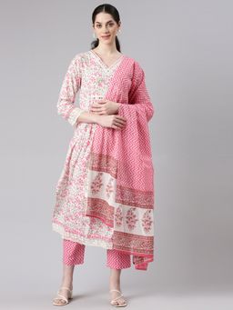 NEERU'S - Women Pink Straight Kurta and Pant with Dupatta (Set of 3)