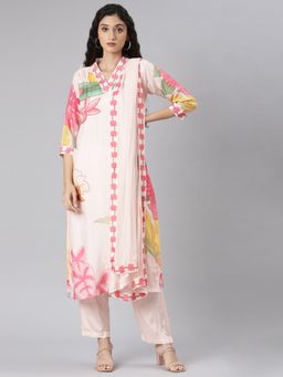 NEERU'S - Peach Straight Casual Floral Kurta Sets (Set of 3)