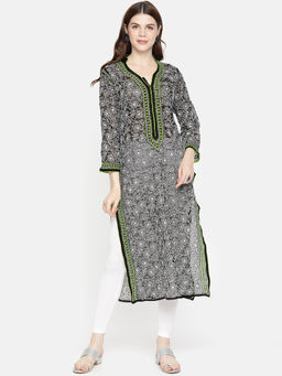 ADA - Black Ethnic Faux georgette Chikankari Kurta (S) (A252983)