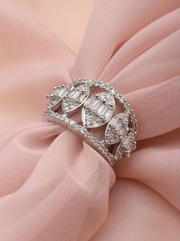 PANASH - Silver-Plated CZ Stone-Studded Adjustable Finger Ring