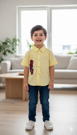 CHUCKLES AND CUDDLES - Yellow Spider Man Half Sleeves Shirt for Boys