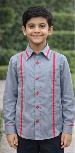 CHUCKLES AND CUDDLES - Grey Stripes Desing Full Sleeves Shirt for Boys