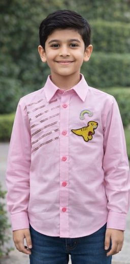 CHUCKLES AND CUDDLES - Pink Sequined Full Sleeves Shirt for Boys