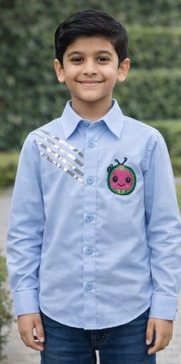 CHUCKLES AND CUDDLES - Blue Sequin Full Sleeves Shirt for Boys